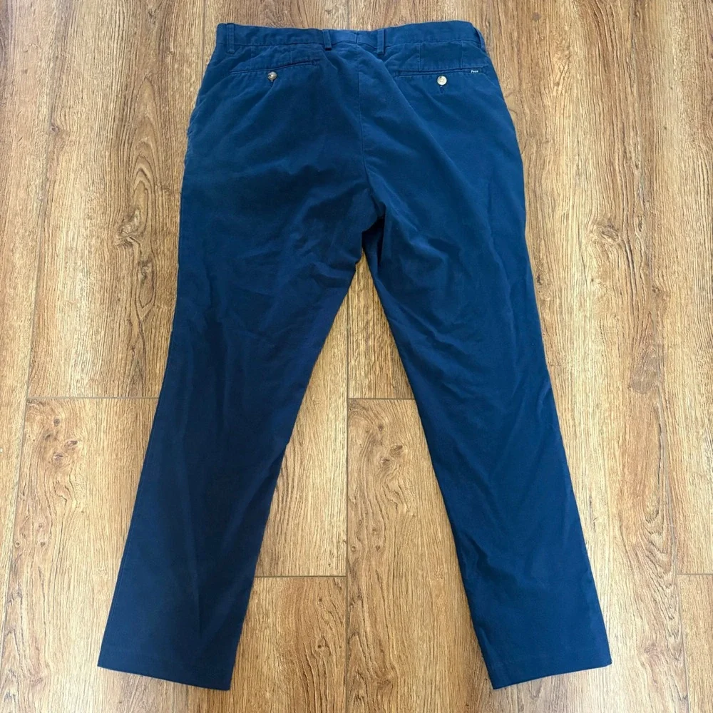 Polo Ralph Lauren Mens Slim Fit Chino Pants Navy Blue 35x32 Cotton Trousers READ